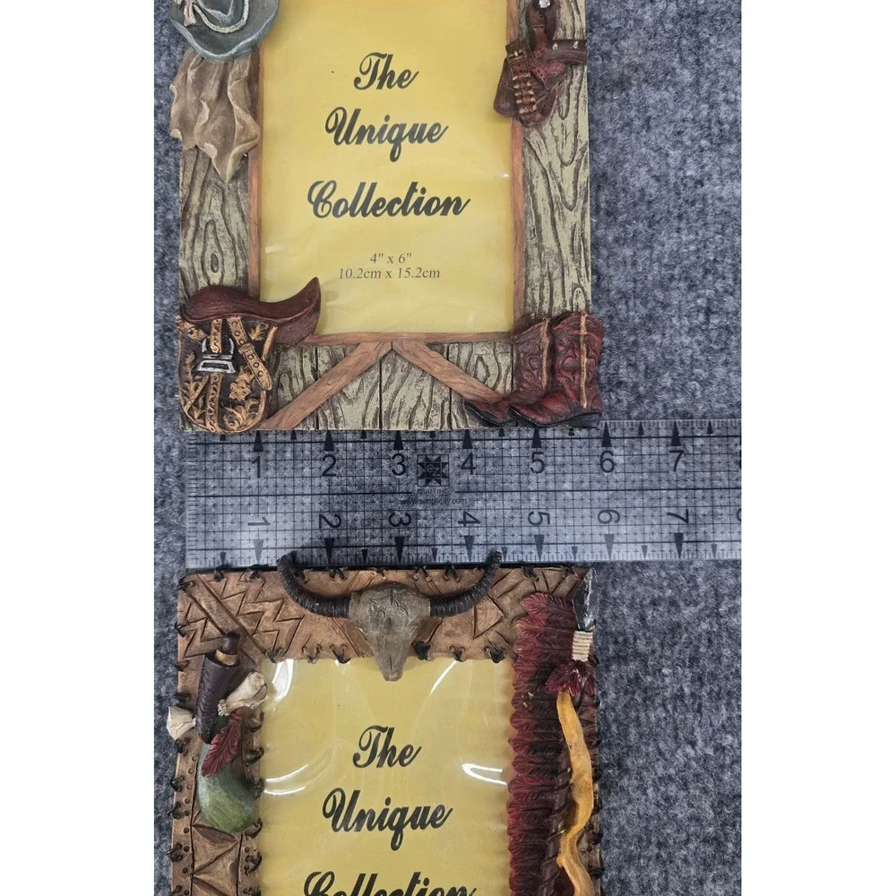 Unique Collection Photo Frame Set 4x6 Brown Western Cowboy Native American Vtg
